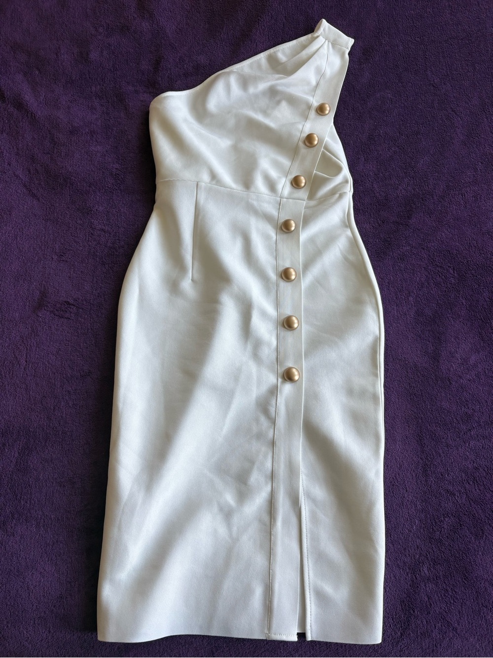 SHEIN White One-Shoulder Midi Dress with Gold Buttons